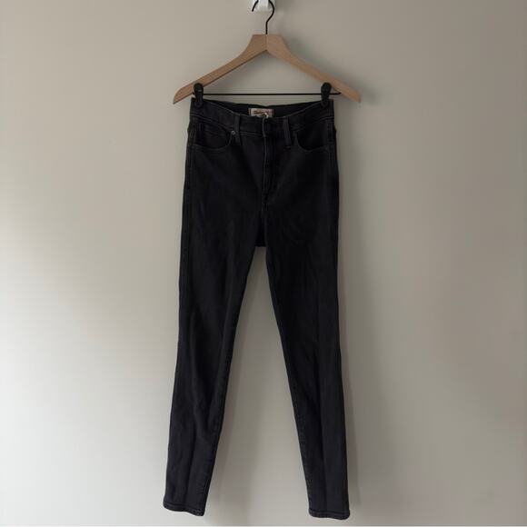 Madewell 10” High Rise Skinny Jeans Cotton Stretch Black Zip Button Denim pocket - Picture 3 of 13
